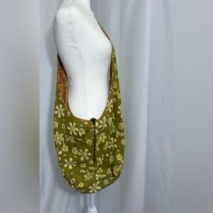 Funky Boho 100% Cotton Crossbody Bag With Outer Pocket Size 16 1/2” x 14” x 5”